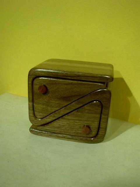 Walnut with Purpleheart knobs 5"H x 5"W x 3"D