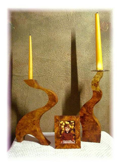 AMBOYNA BURL CANDLE HOLDERS