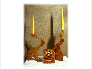 AMBOYNA BURL CANDLE HOLDERS