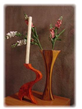 AMBOYNA BURL CANDLE HOLDER AS CANARYWOOD VASE